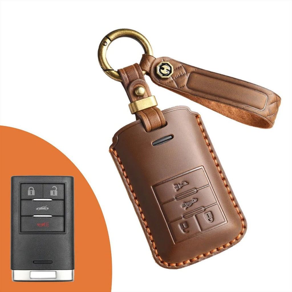 Carsine Cadillac Leather Key Cover - Premium Protector for All Models Brown / F