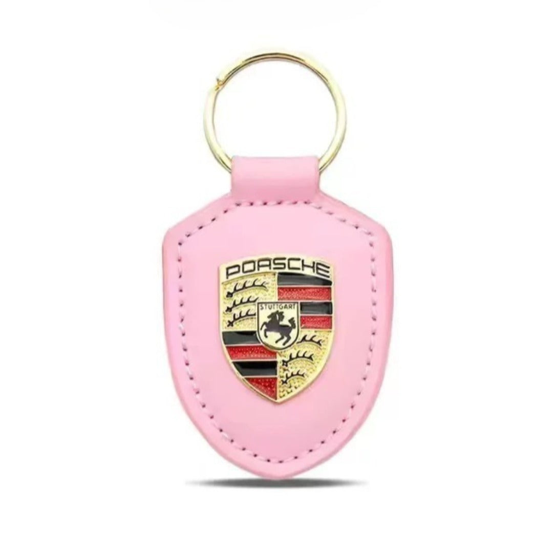 Genuine Leather Porsche Crest Key Ring