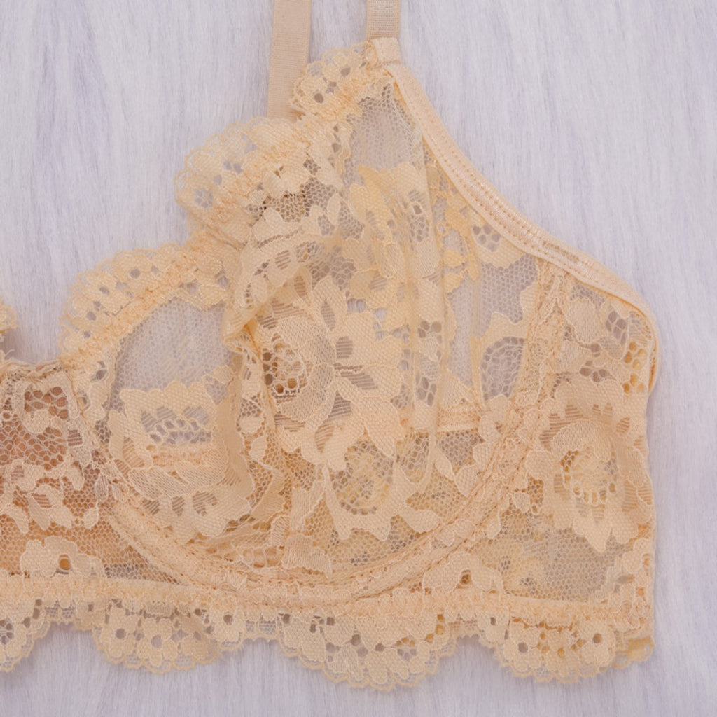 Ensemble de lingerie sexy 2 pièces avec porte-jarretelles en dentelle dorée