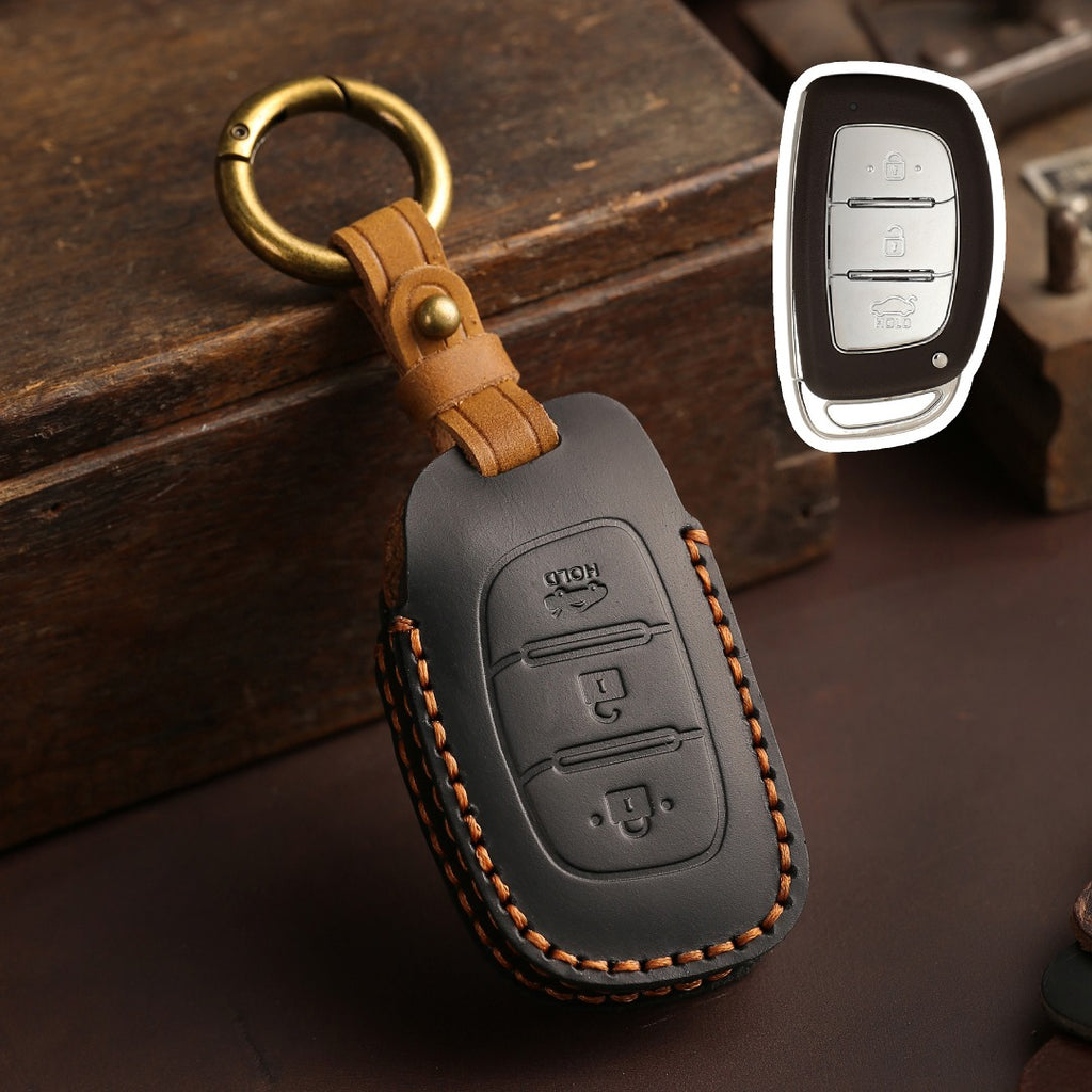 Carsine Hyundai Elantra IX25 Festa IX35 Verna Leather Car Key Cover 3 Button Black / 3 Button-B