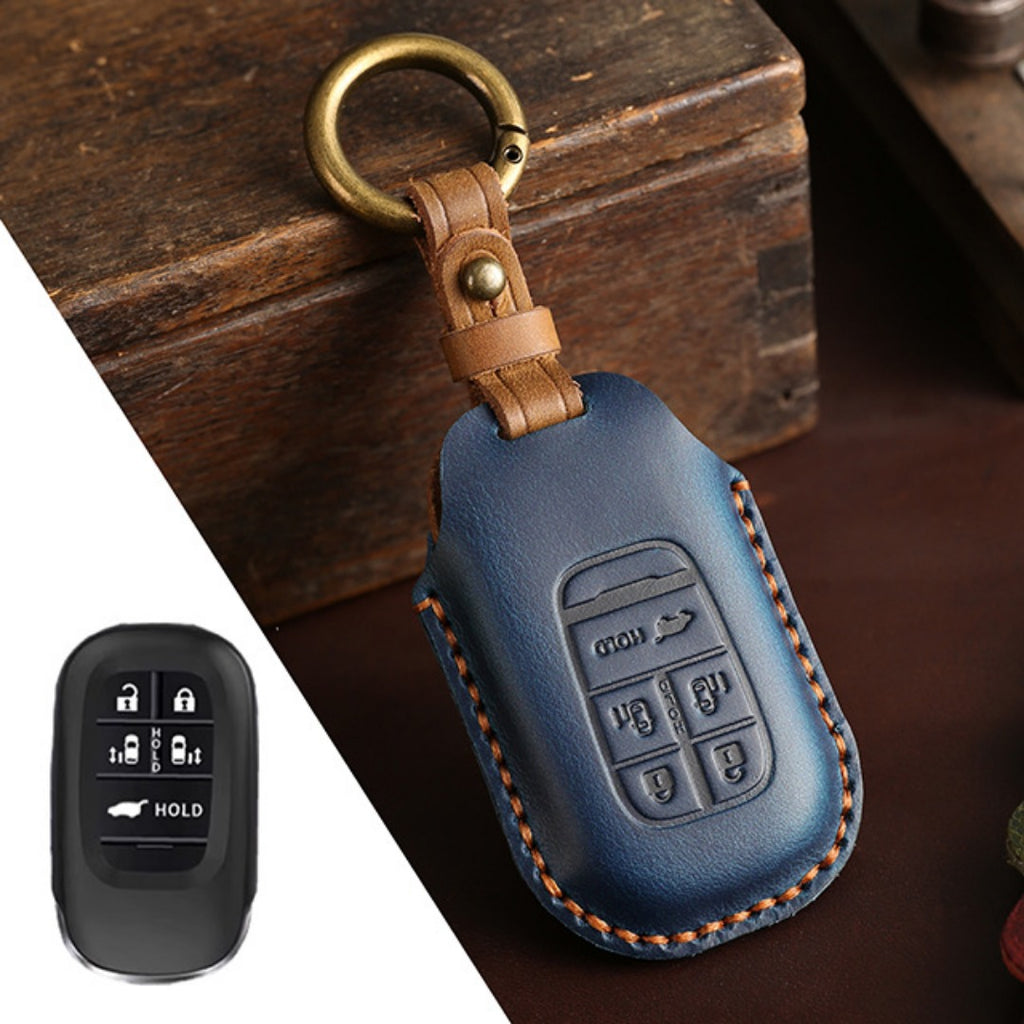 Carsine Honda Odyssey Elysion Leather Car Key Cover 5,6 Button Blue / 5 Button