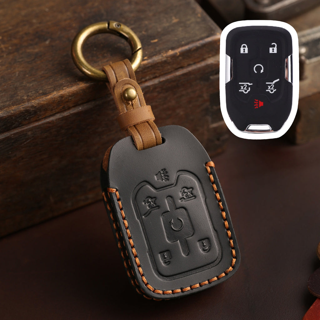 Carsine GMC Chevrolet Leather Car Key Cover 4,5,6 Button Black / 4 Button