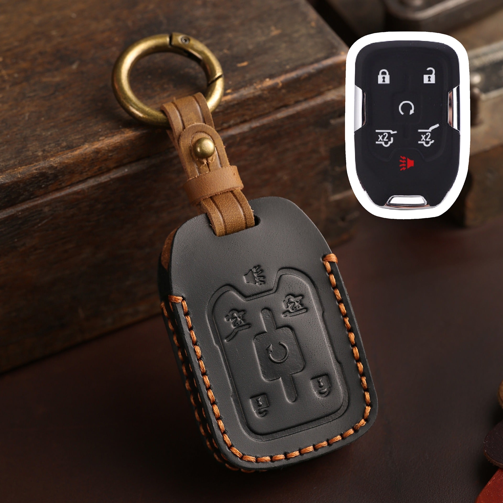 Carsine GMC Chevrolet Leather Car Key Cover 4,5,6 Button Black / 4 Button