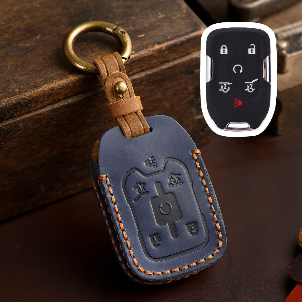 Carsine GMC Chevrolet Leather Car Key Cover 4,5,6 Button Black / 4 Button