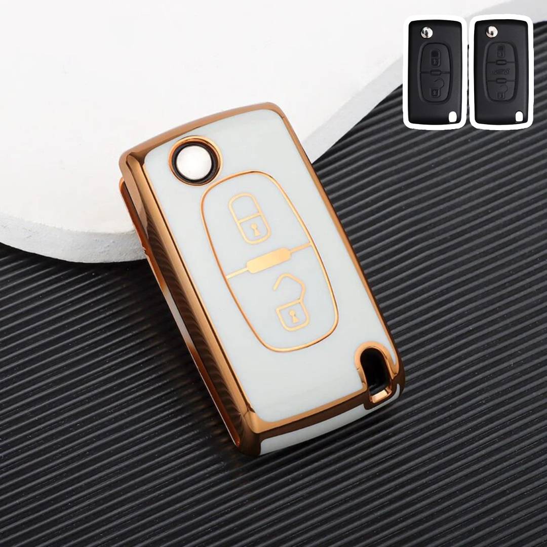 Citroen Peugeot Car Key Case Golden Edge
