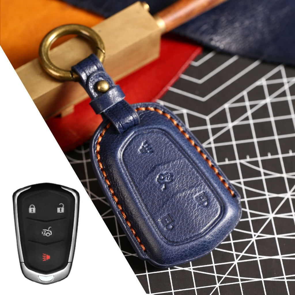 Carsine Cadillac Leather Key Cover - Premium Protector for All Models Blue / A