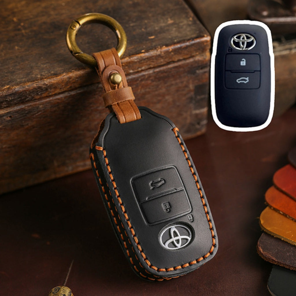 Carsine Toyota Yaris Leather Car Key Cover 2,3 Button Black / 3 Button