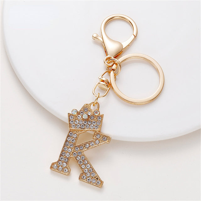 Carsine Rhinestone 26 Letters Car Keychain K