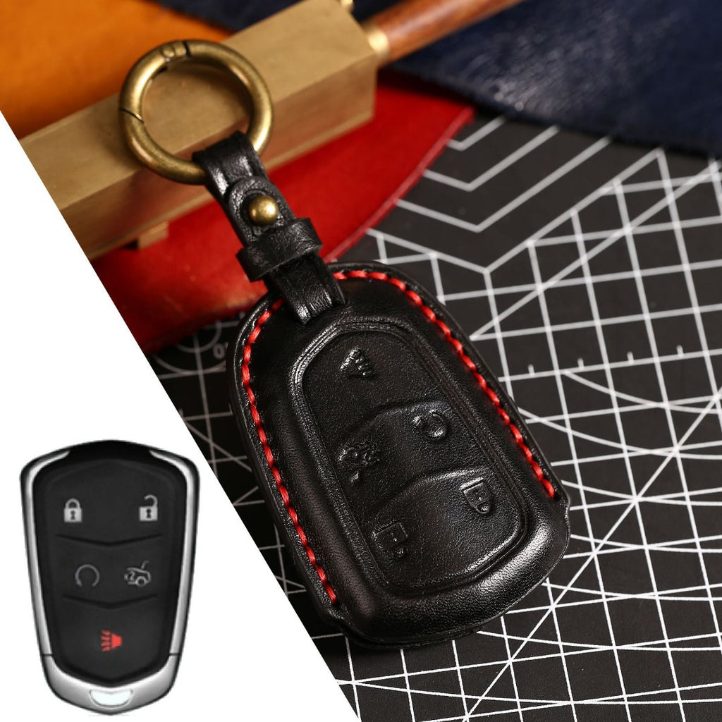 Carsine Cadillac Leather Key Cover - Premium Protector for All Models Black / B