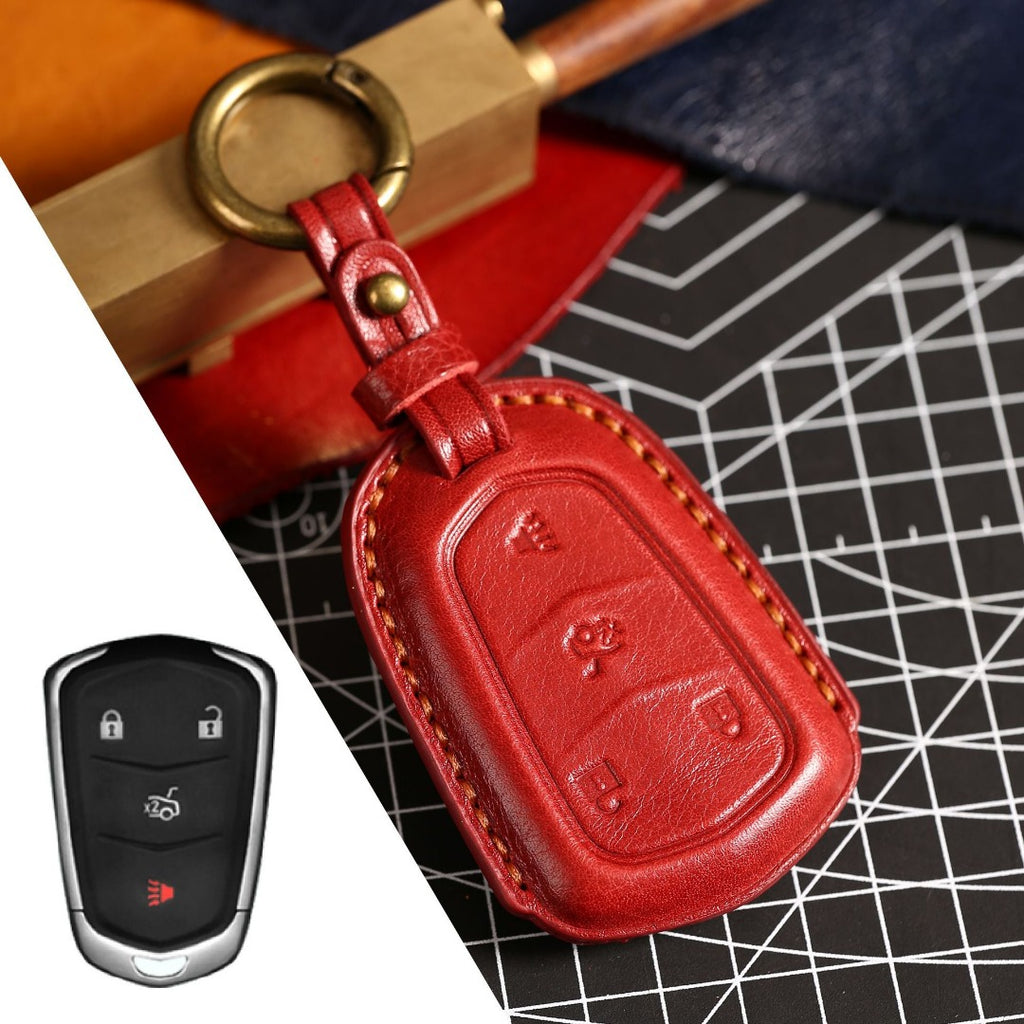 Carsine Cadillac Leather Key Cover - Premium Protector for All Models Red / A
