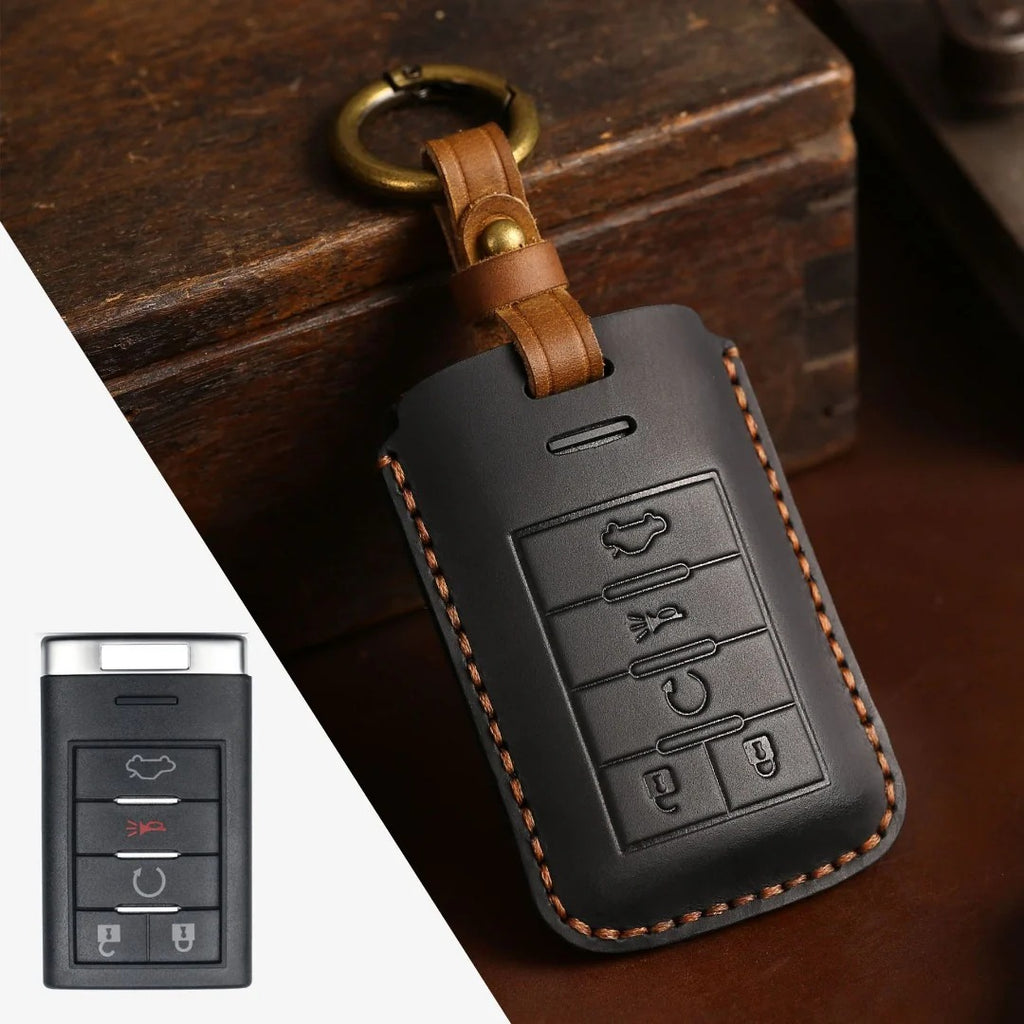 Carsine Cadillac Leather Key Cover - Premium Protector for All Models Black / E