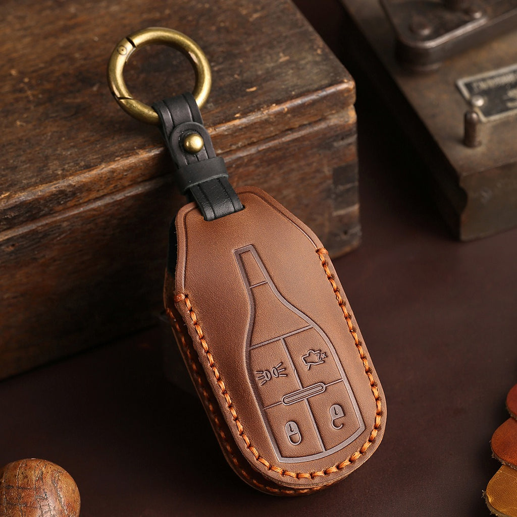 Carsine Maserati Leather Car Key Cover Black