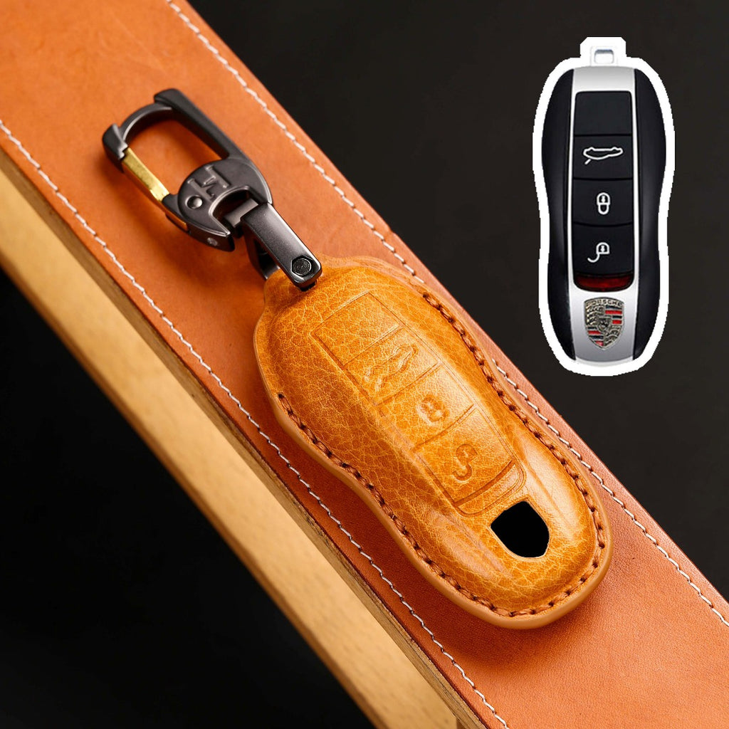 Carsine Porsche Leather Car Key Cover Brown