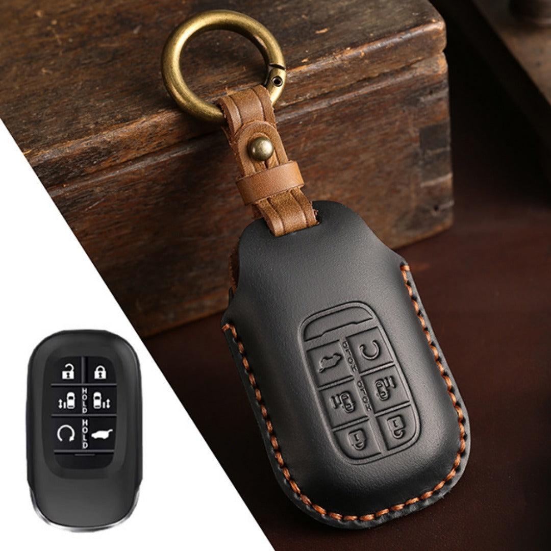 Carsine Honda Odyssey Elysion Leather Car Key Cover 5,6 Button Black / 6 Button