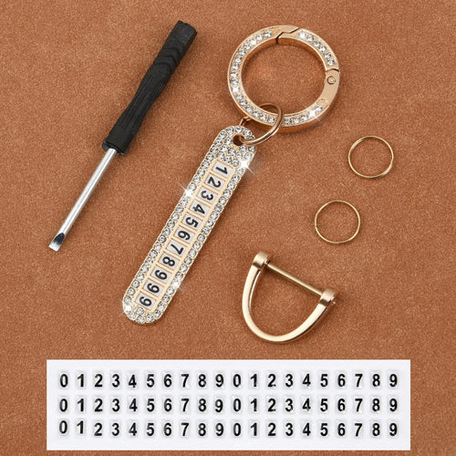 Carsine Rhinestone Phone Number Keychain Pendant