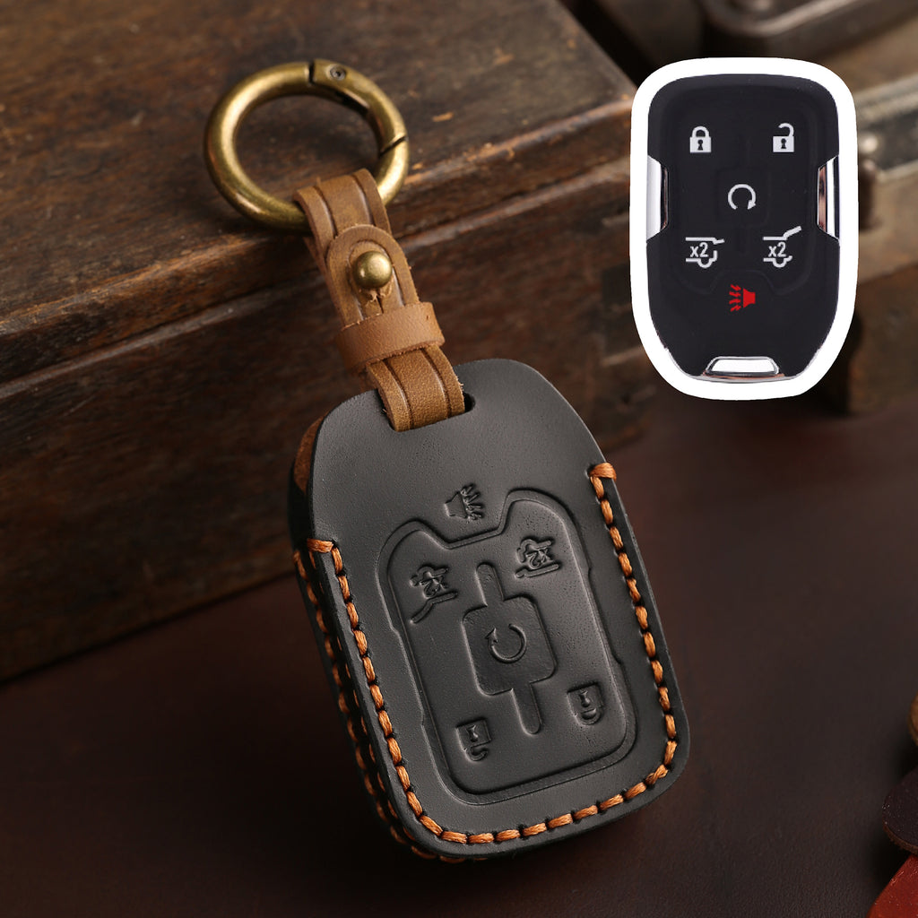Carsine GMC Chevrolet Leather Car Key Cover 4,5,6 Button Black / 6 Button