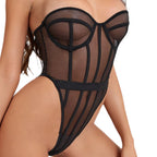 Carsine See-through tube top bodysuit sexy lingerie Black / S