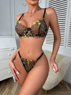 Floral Bra Thong 2-Piece Set G string Thong