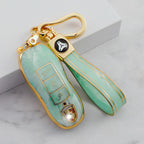 Carsine Porsche Car Key Case Gold Inlaid With Jade Green / Key case + strap