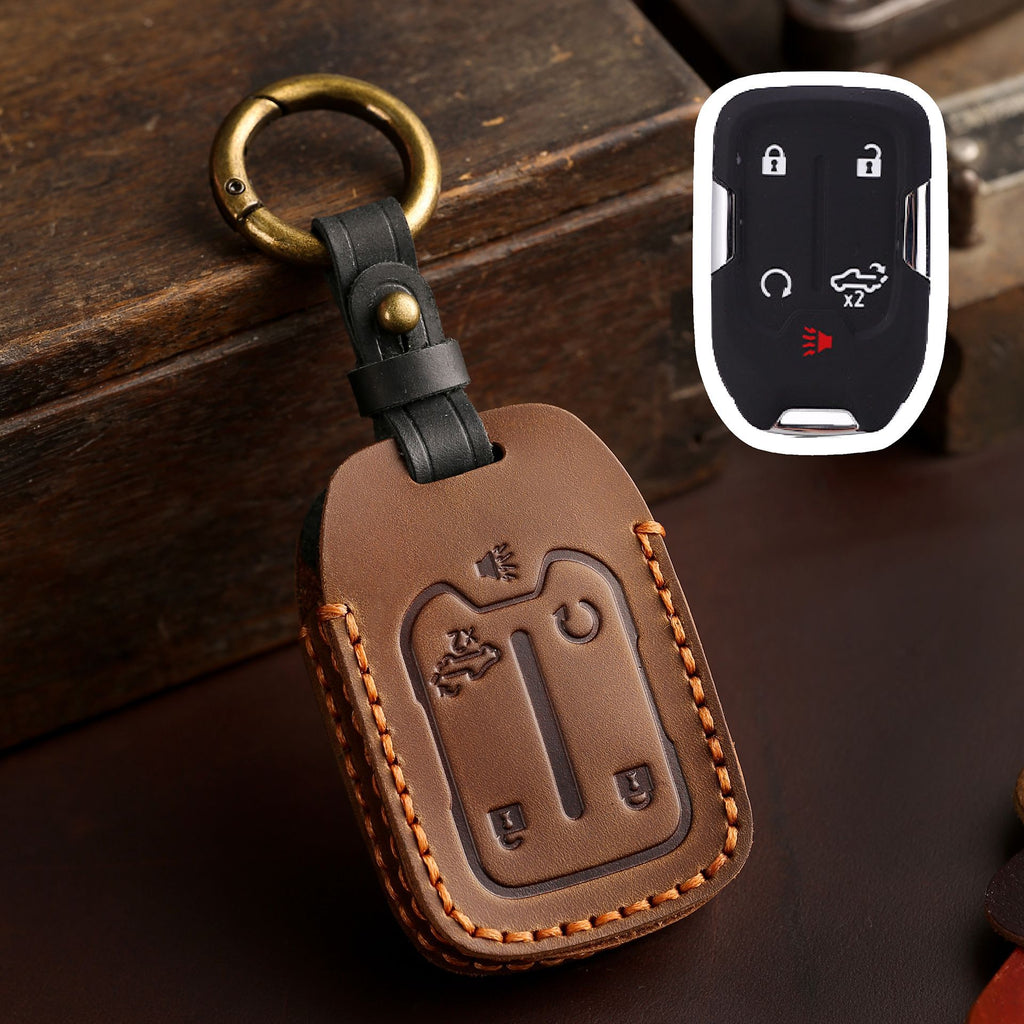 Carsine GMC Chevrolet Leather Car Key Cover 4,5,6 Button Brown / 5 Button