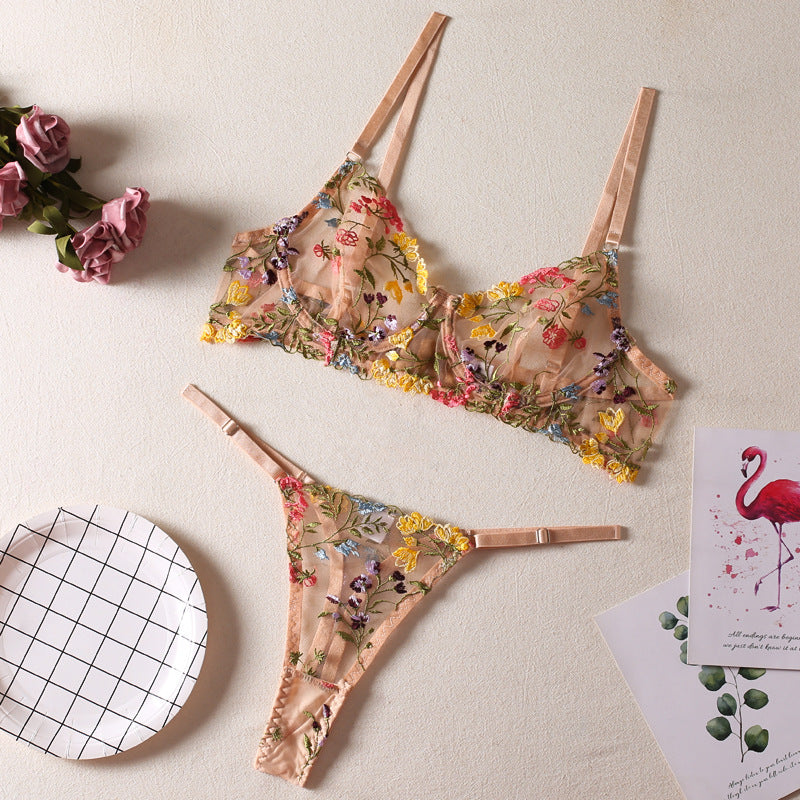 Floral Bra Thong 2-Piece Set G string Thong