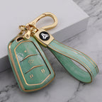 Carsine Cadillac Car Key Case Gold Inlaid With Jade Green / Key case + strap