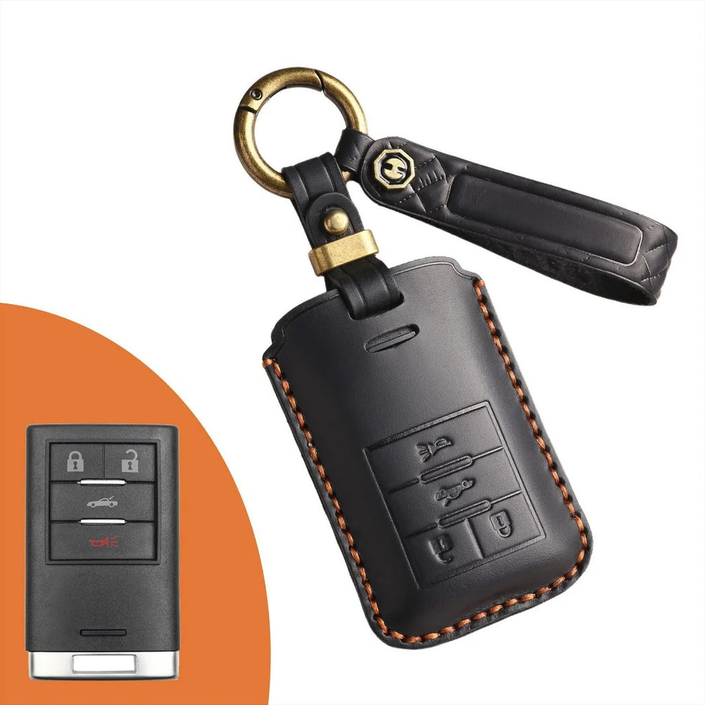 Carsine Cadillac Leather Key Cover - Premium Protector for All Models Black / F