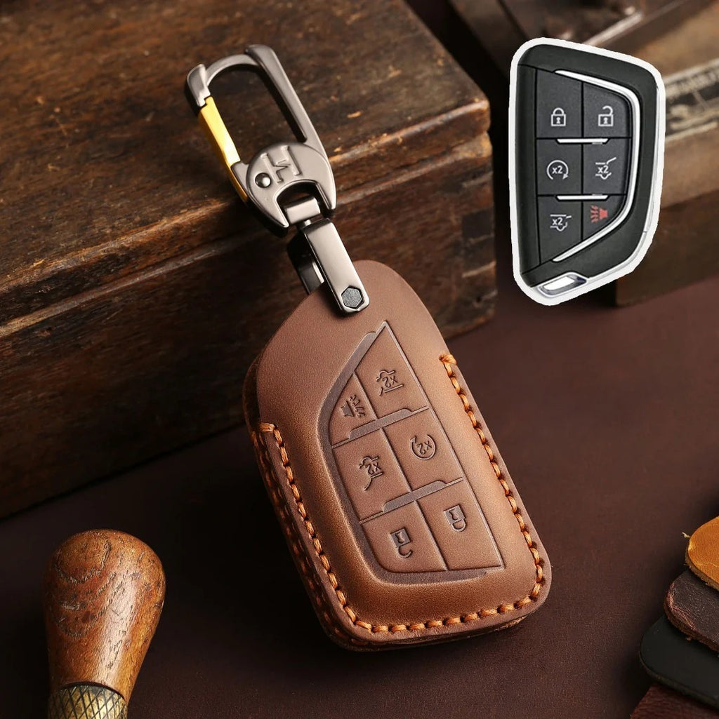 Carsine Cadillac Leather Key Cover - Premium Protector for All Models Brown / D