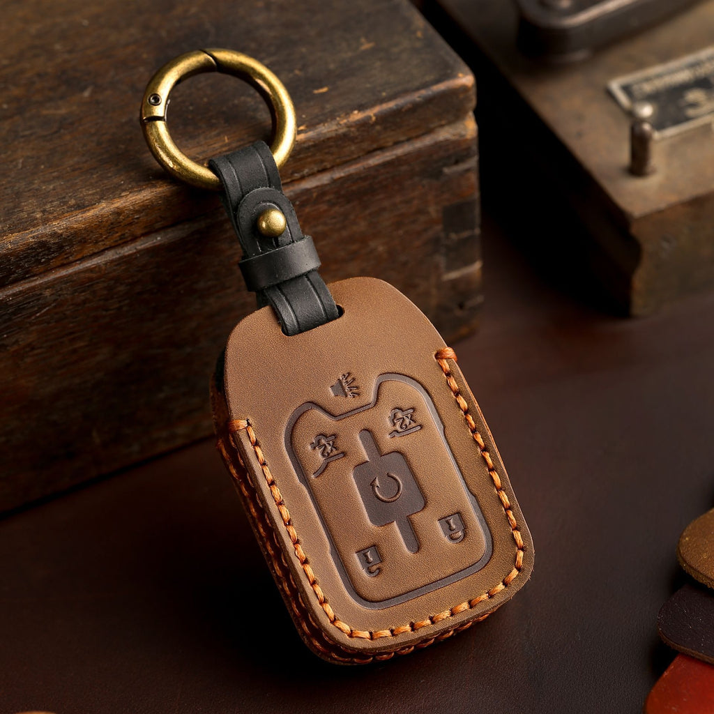 Carsine GMC Chevrolet Leather Car Key Cover 4,5,6 Button Black / 4 Button