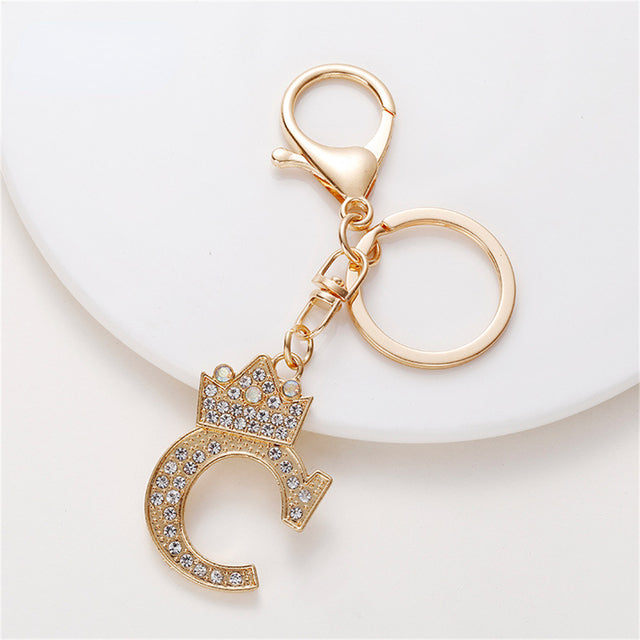 Carsine Rhinestone 26 Letters Car Keychain C