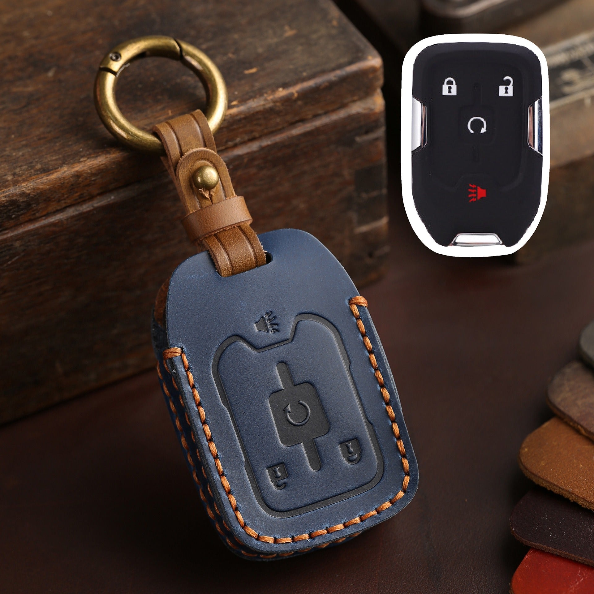 Carsine GMC Chevrolet Leather Car Key Cover 4,5,6 Button Black / 4 Button