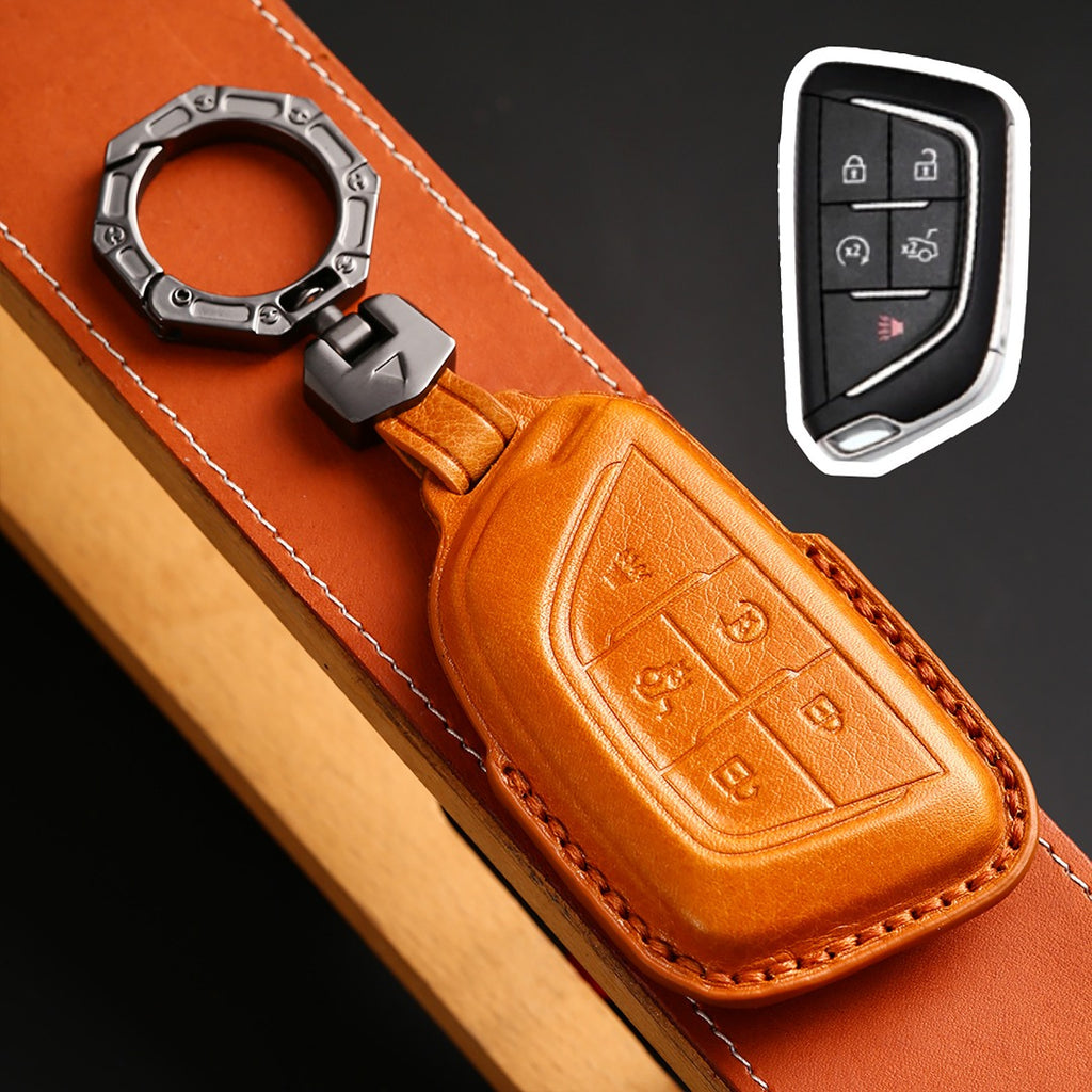 Carsine Cadillac Leather Key Cover - Premium Protector for All Models Brown / C