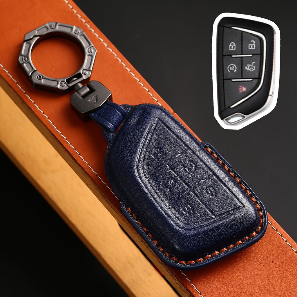 Carsine Cadillac Leather Key Cover - Premium Protector for All Models Blue / C
