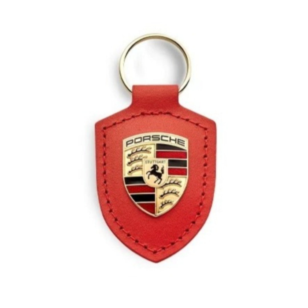 Genuine Leather Porsche Crest Key Ring