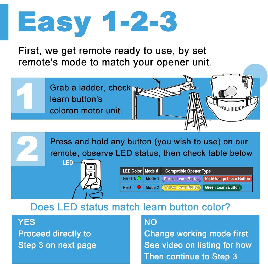 Carsine Garage Door Opener Remote, for Lift Master Chamberlain Craftsman Garage Door Opener Remote 893LM 893Max 891LM 971LM 973LM 371LM 373LM, Red Orange Green Yellow Purple Learn Button Garage Door Remote 1 PCS