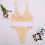 Ensemble de lingerie sexy 2 pièces avec porte-jarretelles en dentelle dorée