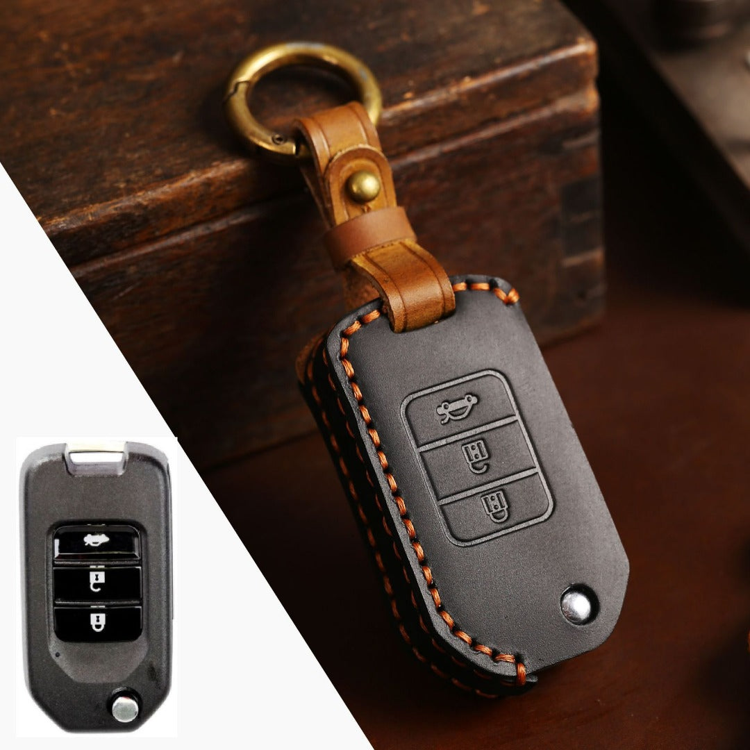 Carsine Honda Leather Car Key Cover 3 Button Black / 3 Button