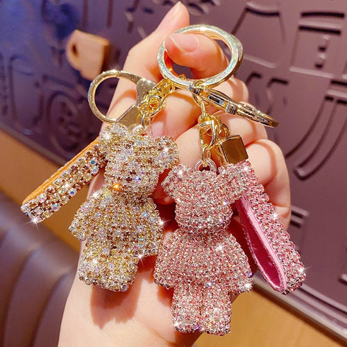 Carsine Rhinestone Bear Keychain Bag Pendant A