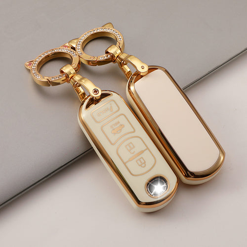 Carsine Mazda Toyota Scion Car Key Case Golden Edge White / Key case（no chain）