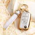 Carsine Volkswagen Vauxhall Car Key Case Golden Edge White / Key case + strap