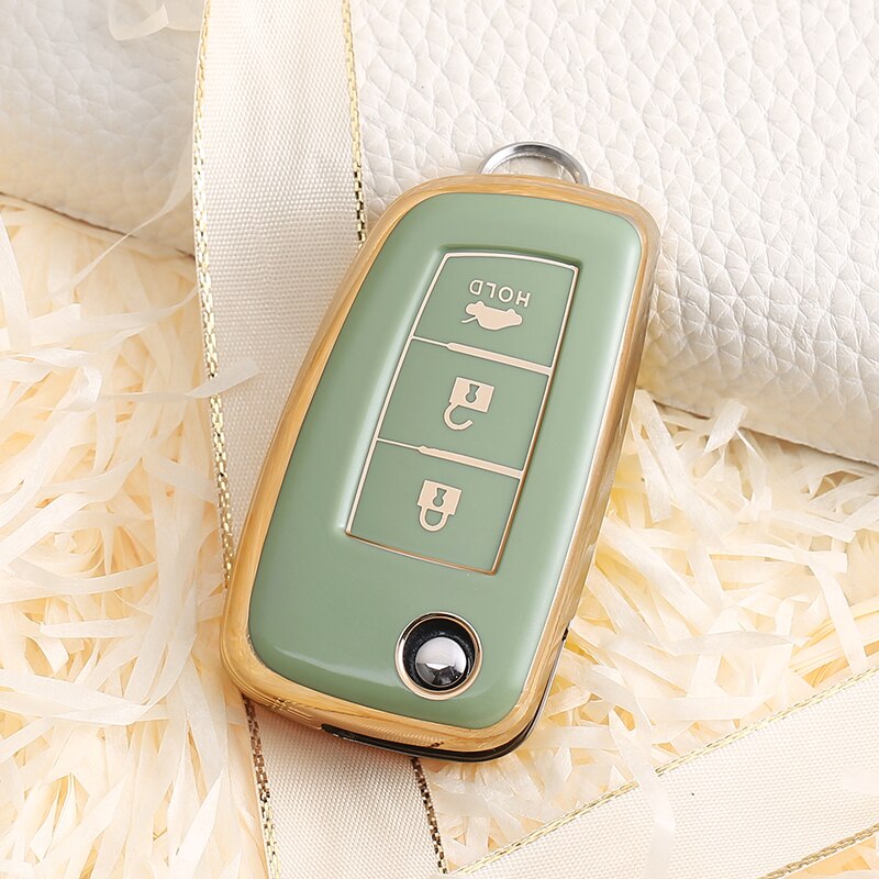Carsine Nissan Car Key Case Golden Edge 3 Buttons / Green / Key case