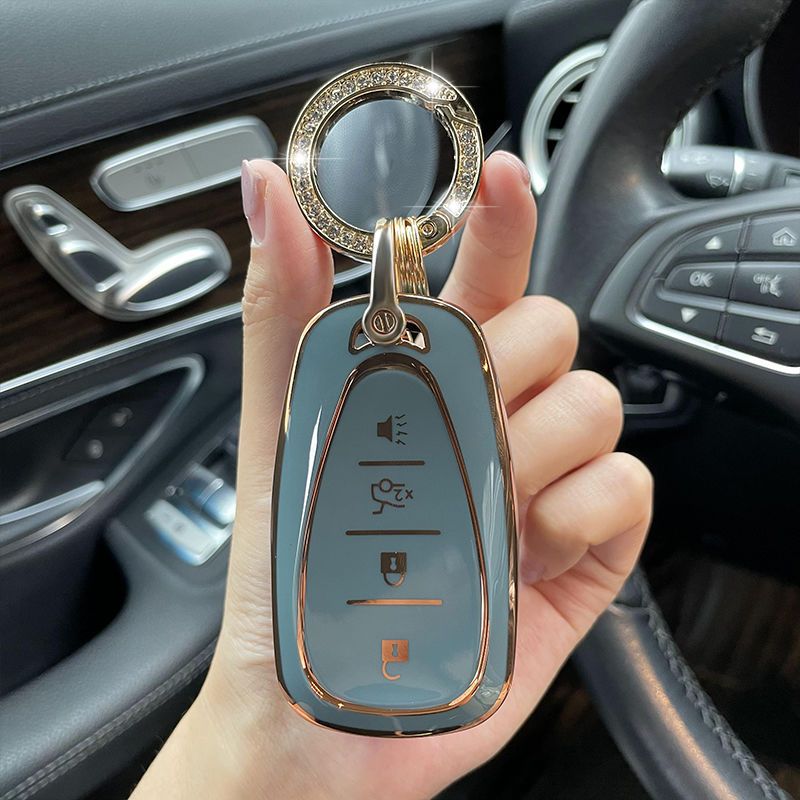 Carsine Chevrolet Car Key Case Golden Edge Grey / Key case + O chain